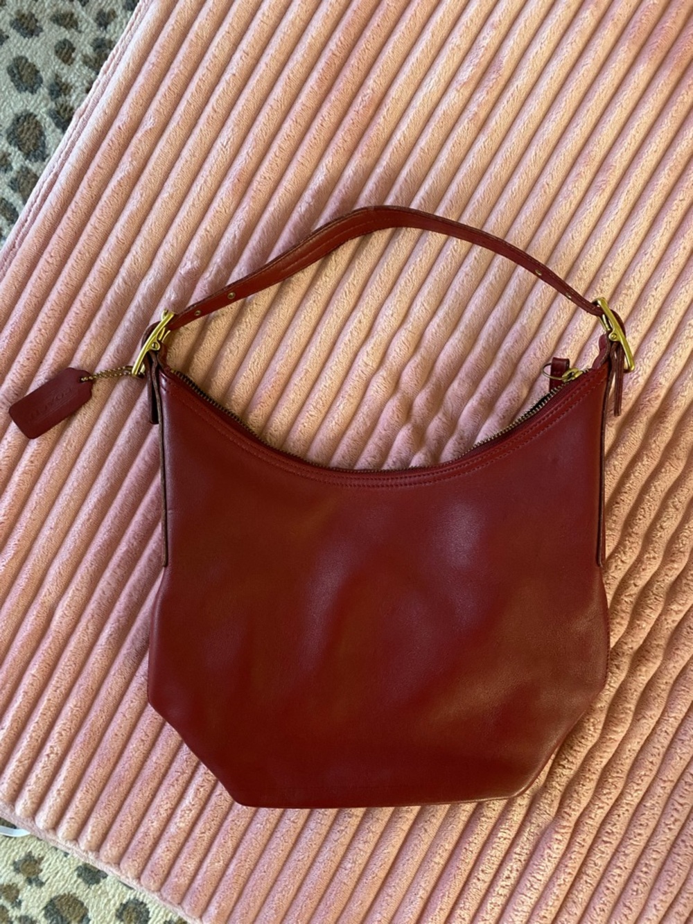 Coach Red Leather Shoulder Hobo with Gold Hardware